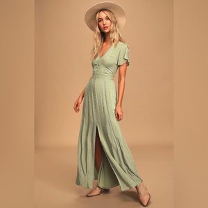 Completely In Love Sage Green Swiss Dot Button-Front Maxi Dress - worn once!